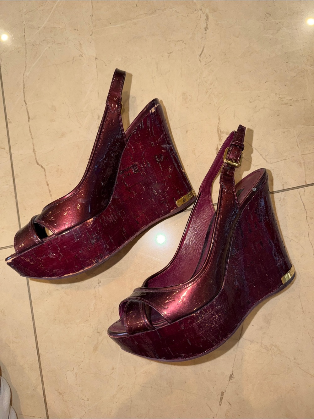 Louis Vuitton Metallic Plum Open-Toe Slingback Heels size 38.5 - Picture 3 of 5